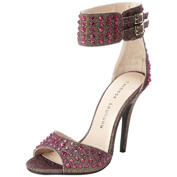 NWT Chinese Laundry Women's Pink Jovial Glitz Fabric Rhinestone Heel Size 8.5 - Picture 1 of 12